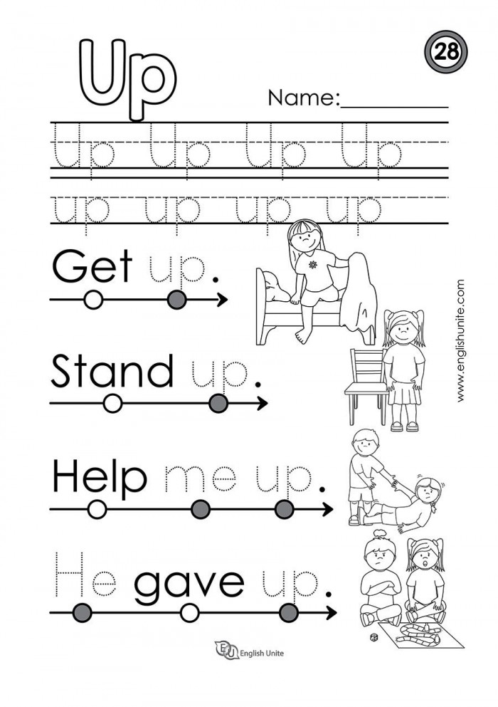 Pre-K printable worksheet for practicing the sight word Up