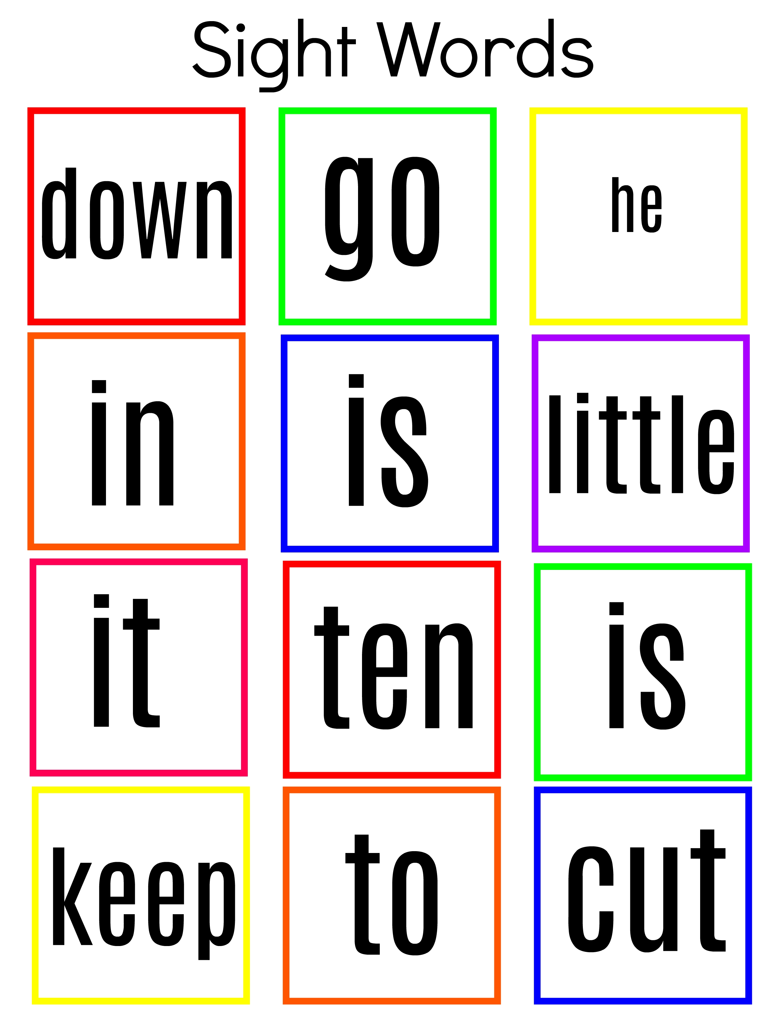 Pre-Kindergarten sight words flashcards featuring words from A to Are for early reading practice