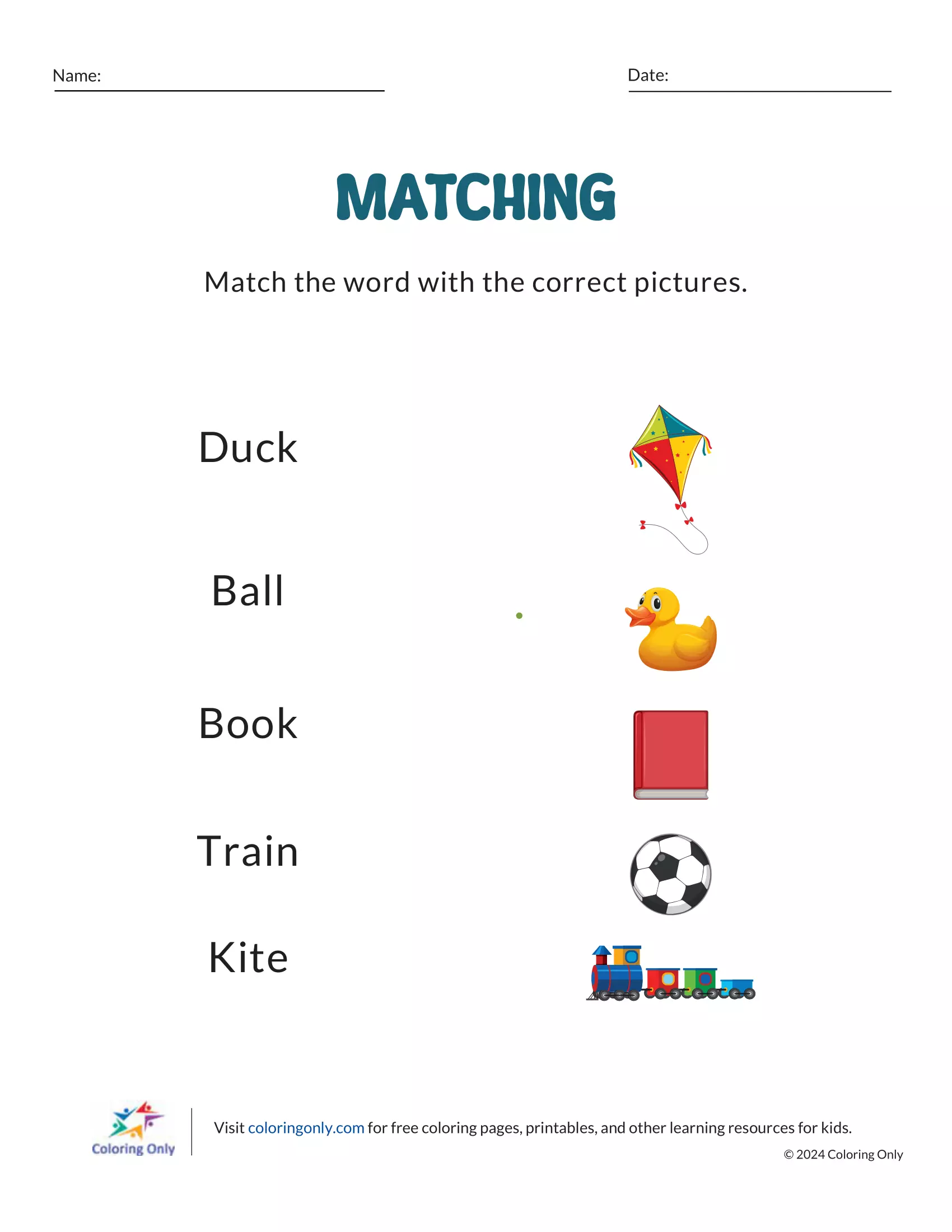 Sight word matching practice worksheet for preschool patterns page seven Pre-K worksheet with a matching words pattern activity for identifying identical sight words
