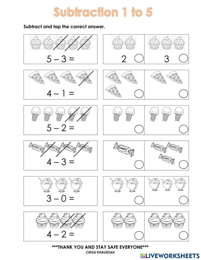 Colorful spring-themed worksheet for preschoolers to practice subtraction with birds, bugs, and eggs
