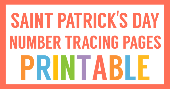 Fun worksheet for tracing St. Patrick's Day numbers designed for preschoolers