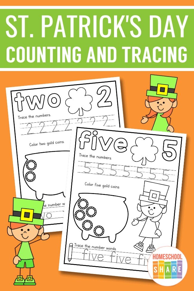 Worksheet for tracing St. Patrick's Day numbers designed for preschoolers to enhance fine motor skills