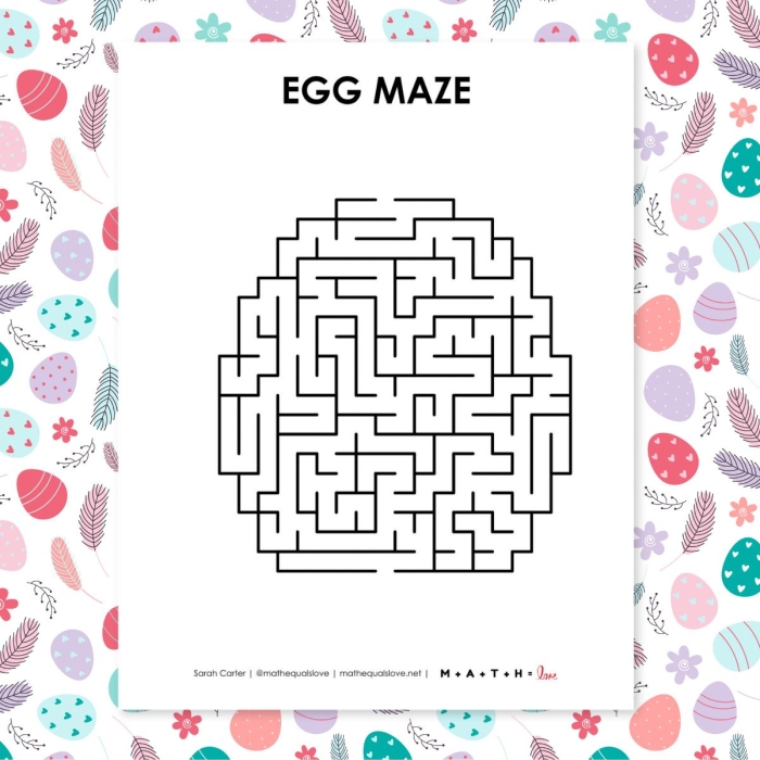 Pre-K student working on an Easter Egg-cellent Maze fractions worksheet