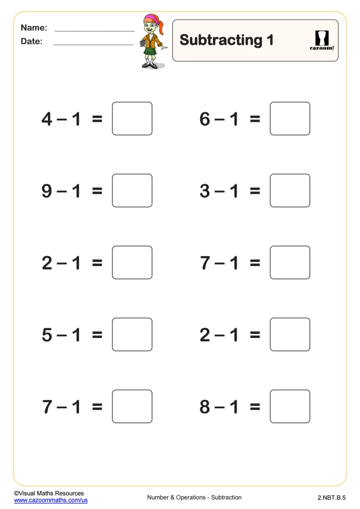 Subtract One Assessment Worksheet for Preschool Math Practice 14 A Pre-K student subtracting one object from groups of items to practice early subtraction skills