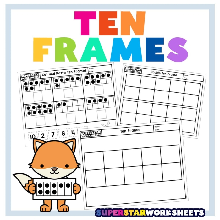 Interactive ten frame worksheet activity for early learners developing foundational math concepts Ten frame counting mat with empty boxes for pre-K students to practice number recognition and counting skills