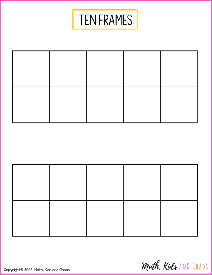 Printable ten frame math mat for early learners worksheet 5 Pre-K students counting objects with a five-themed ten frame worksheet
