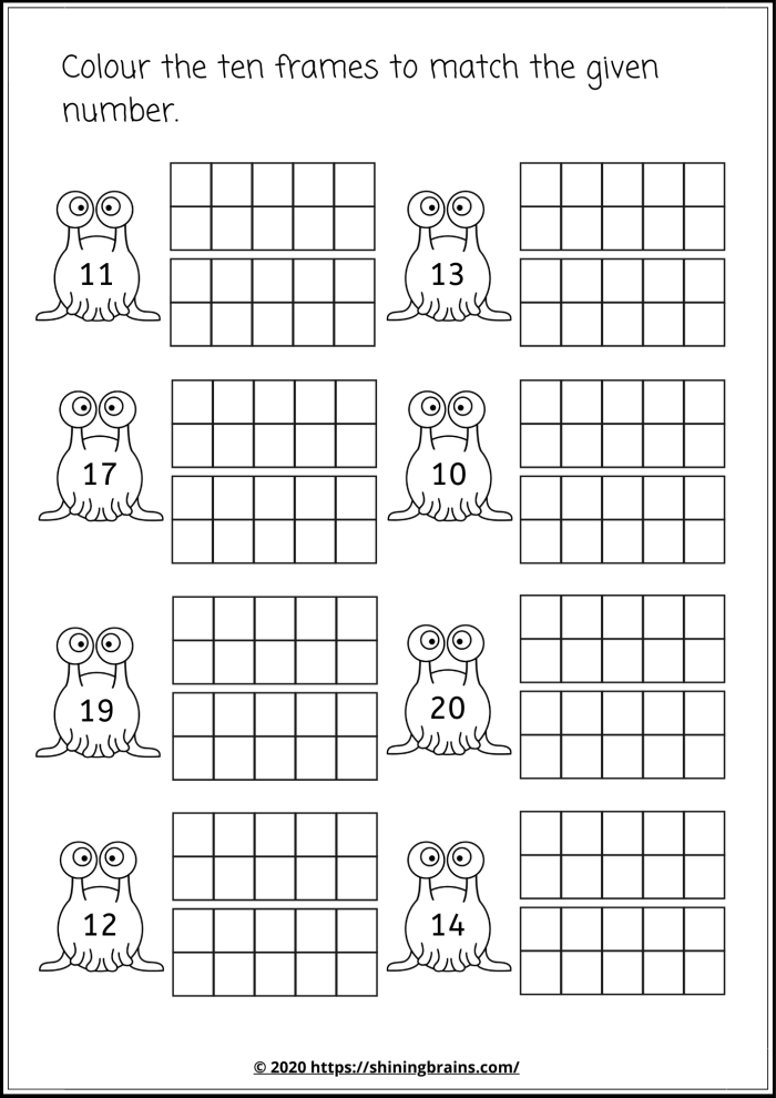 Ten Frame Worksheet Activity for Pre-K Math Skills 19 Pre-K students counting using a ten frame mat worksheet number 19