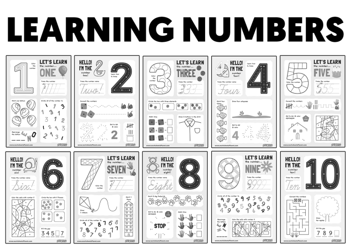 Pre-K worksheet helping children learn to count and trace the number 10