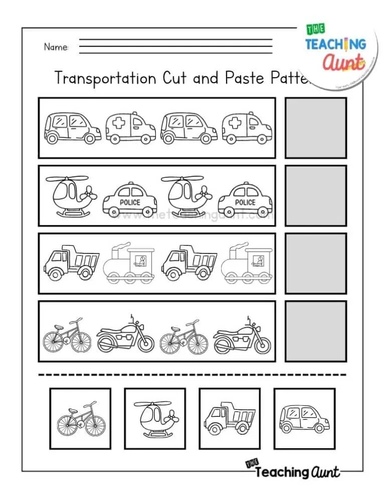 Transportation Patterns Multiplication Worksheet 21 Pre-K transportation patterns worksheet featuring a sequence of cars and trucks for early math practice