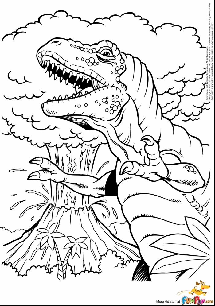 A playful Tyrannosaurus Rex coloring page designed for young learners