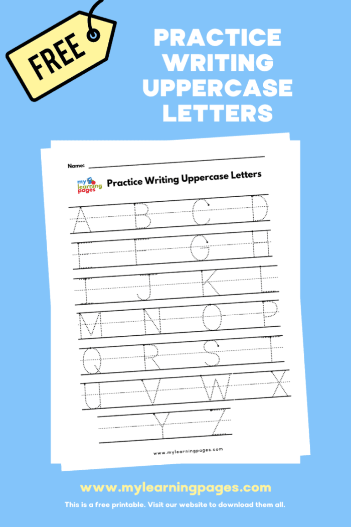 Pre-K student working on an alphabet writing exercise to practice uppercase letters