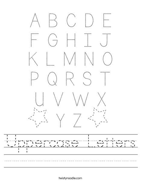Students practicing writing uppercase letters A through Z on a pre-kindergarten alphabet worksheet with dotted line guides