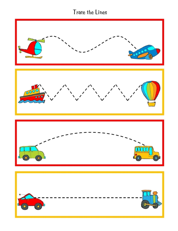 Transportation Cut-and-Paste worksheet for preschoolers to learn vehicle placement
