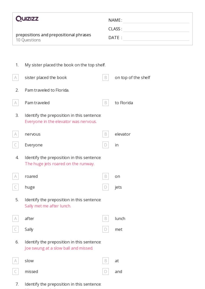 Its Grammar Time Prepositional Phrases 1 Worksheet Activity 5 Third grade students practicing grammar skills with a prepositional phrases worksheet