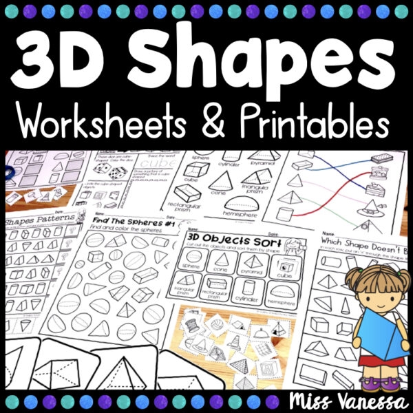 Preschool students identifying spheres cubes cones and cylinders on the 3D Shapes to Life worksheet 13