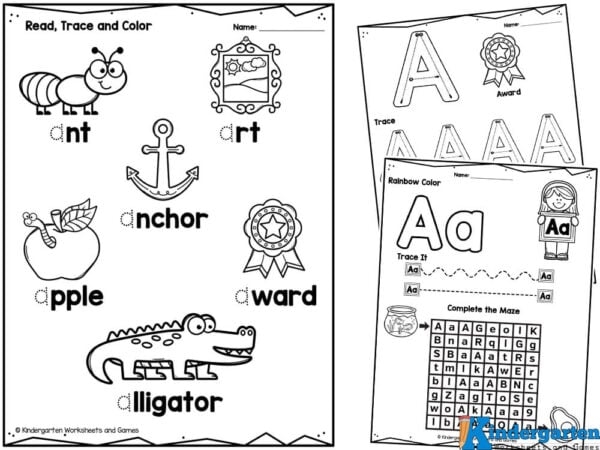Preschool printable worksheet featuring the letter A for coloring and phonics practice
