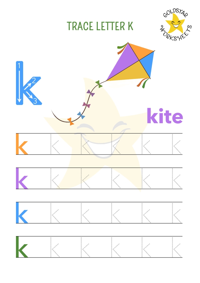 Worksheet activity for preschoolers focusing on words that begin with the letter K
