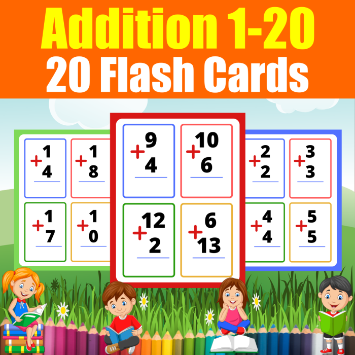 Preschool Math Worksheet 24 Addition Flash Cards for Early Learners Colorful printable addition flash cards worksheet for preschool math practice