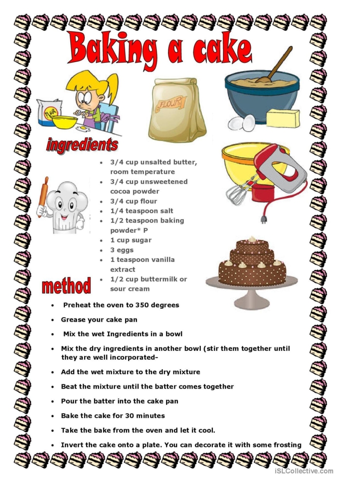 Baking a Cake Reading Worksheet for Pre-K Students 14 Preschool student worksheet featuring sequencing steps for baking a cake with Evan