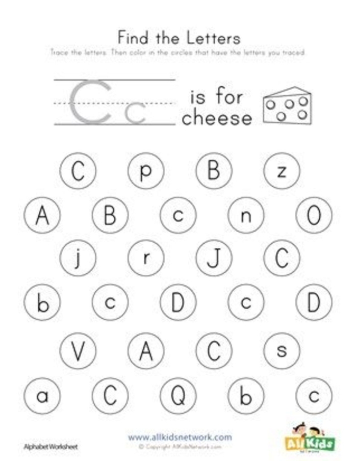 Worksheet featuring a hands-on activity for preschoolers to find words that start with the letter C