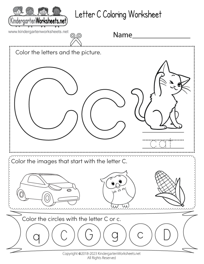 Educational letter C worksheet for pre-k pattern practice 13 Preschool C is for letter sounds and coloring worksheet 13
