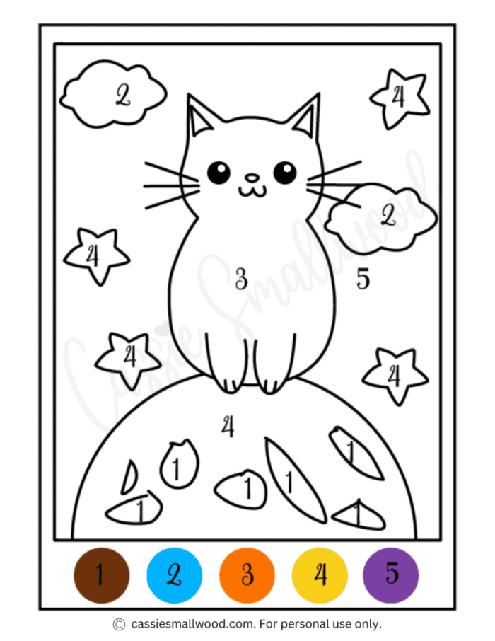 Color By Number Cat Worksheet Number 13 for Pre-K Math Pre-K math worksheet featuring a cat outline to color by number 13