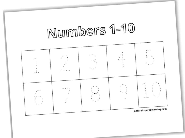 Chinese numbers 1 to 10 stroke order practice guide for preschool learners with dotted template lines