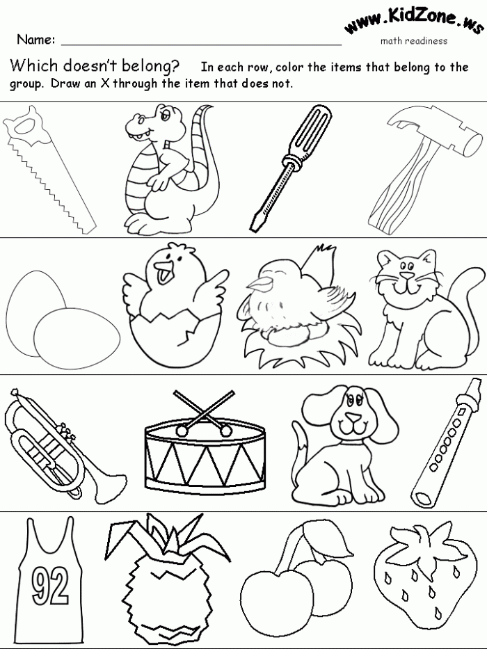 Preschool worksheet featuring community helper illustrations for a Which of These Things Is Not Like the Other Part One activity