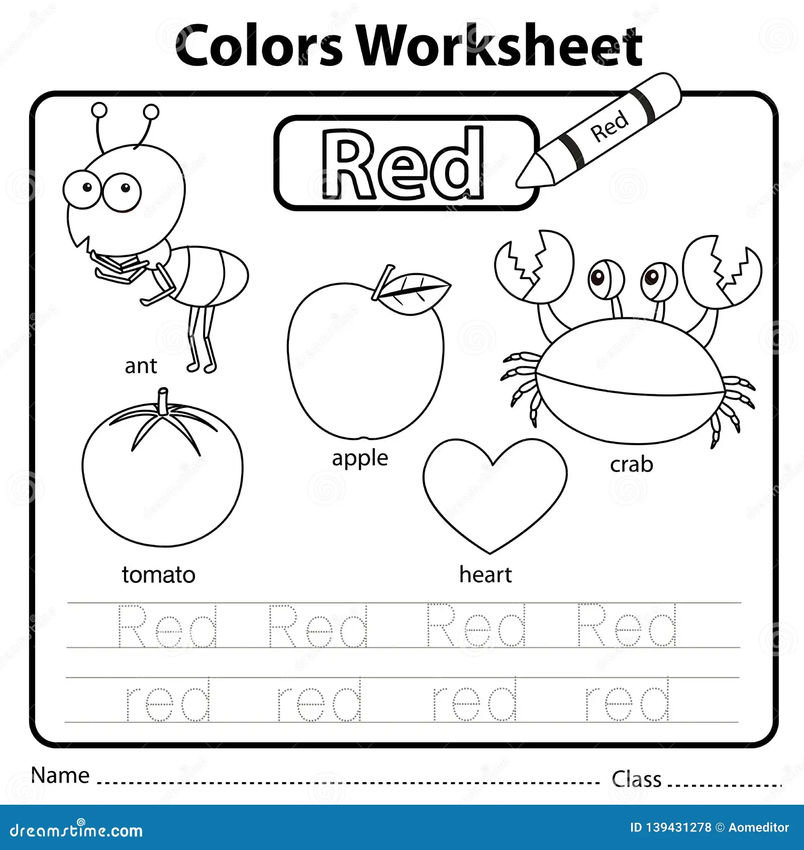 Learn The Color Red Vocabulary Worksheet Number Thirteen A preschooler working on a fun coloring activity for The Color Red worksheet