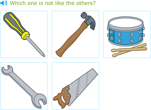 Preschoolers identify the outlier among community helper images in this Which of These Things Is Not Like the Other Part One worksheet