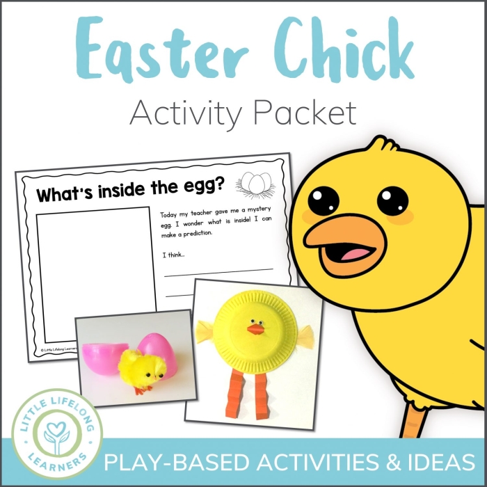 Easter chick stand-up crafts with numbers for preschool counting practice and coloring activities