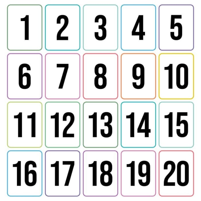 Number cards from 1 to 20 for preschool counting practice
