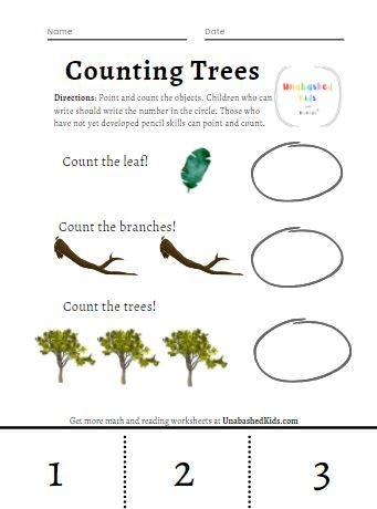 Engaging counting activity for young learners featuring trees and numbers Colorful worksheet with trees to help Pre-K children learn counting and addition skills