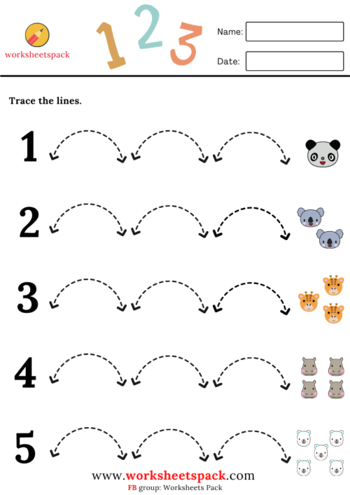 Preschool worksheet for tracing curved lines to connect matching shapes and everyday objects