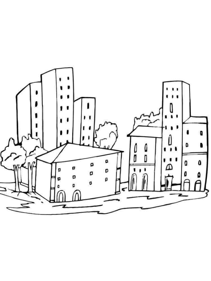 Trace and Color the City Worksheet 13 for Pre-K Fractions Practice Preschool child tracing dotted lines to complete a city scene while practicing fine motor skills for writing development