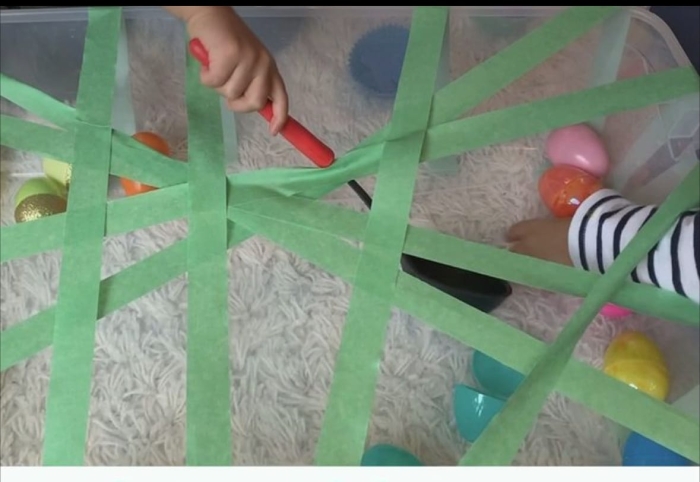 A cute Easter egg maze puzzle for preschool children learning fractions concepts