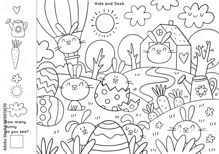 Colorful Easter eggs and spring symbols for preschool coloring activity number three