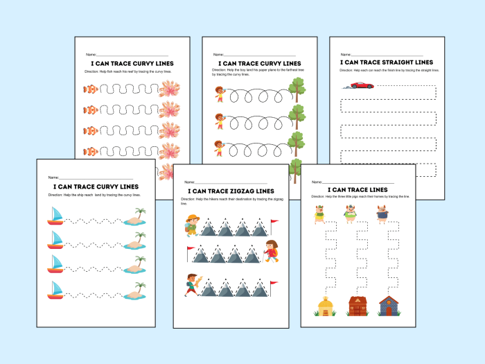Preschooler tracing rounded lines on the Line Tracing Doggie Directions worksheet number 15