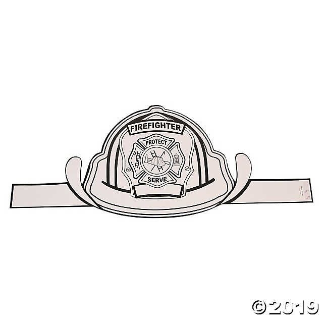 Coloring page featuring a firefighter hat template for preschool students