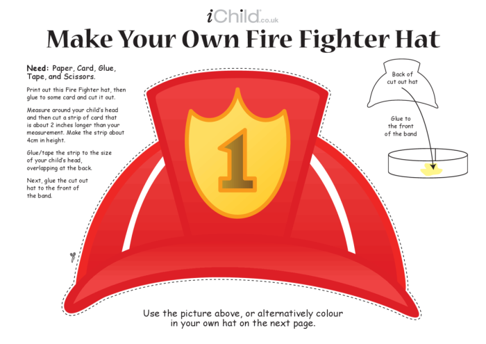 A simple firefighter hat template for young children to color and learn about community helpers