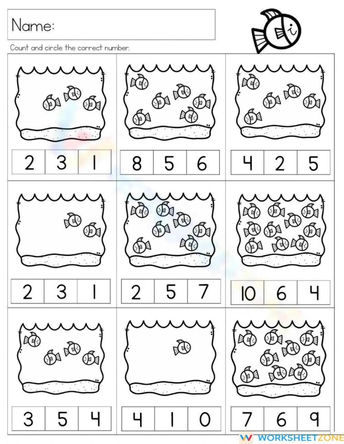 Preschool fish counting worksheet for practicing basic addition skills number 24