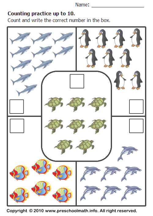 Colorful counting worksheet for preschoolers with a fish theme