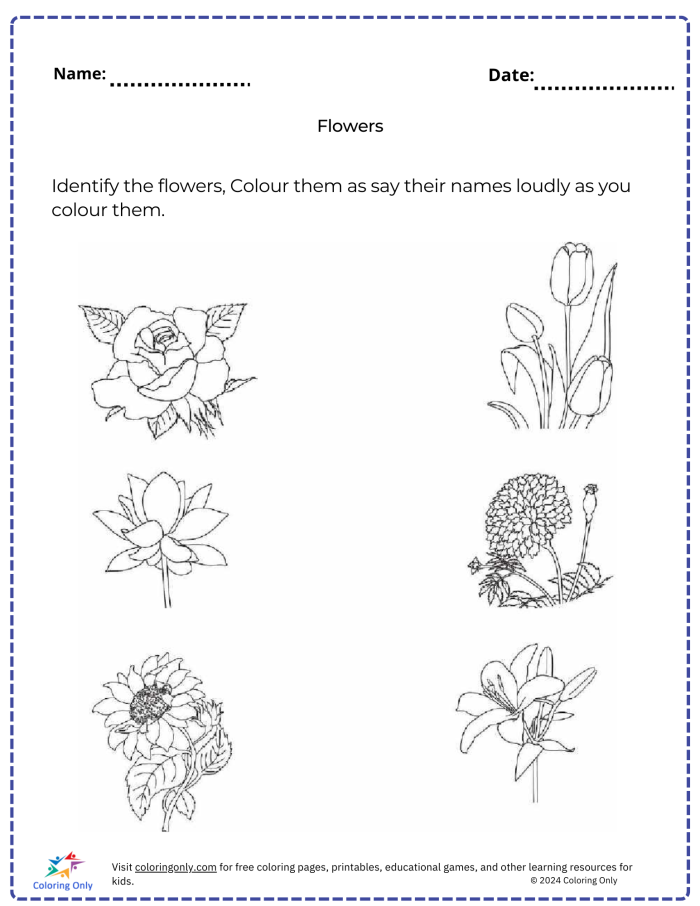 Engaging flower fill-in worksheet for young children to test their knowledge of flowers Colorful worksheet for preschoolers to complete a flower fill-in activity and learn about flower parts