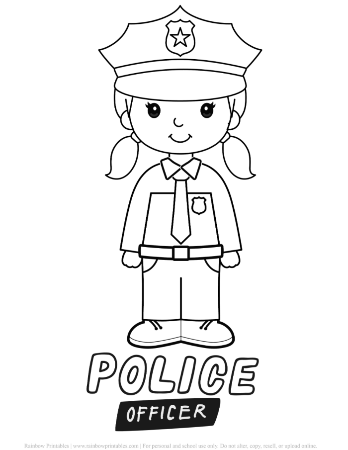 Simple police officer shapes worksheet for pre-K students to color and learn community helpers Police officer hat and badge coloring activity for preschool geometry lesson