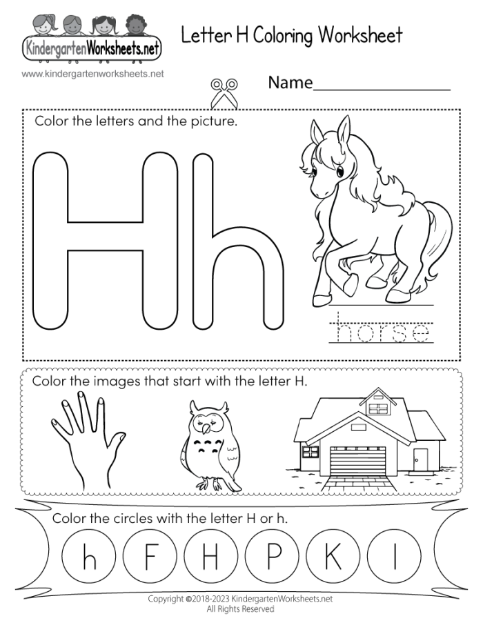 Interactive Letter H worksheet for early learners in pre-K, kindergarten, and first grade Worksheet featuring a hands-on activity for preschoolers to find words that begin with the letter H