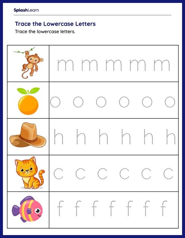 Reading worksheet for Pre-K Tracing worksheet for lowercase letters h, m, and n designed for young learners. Handwriting practice for preschool students featuring letters h, m, and n.