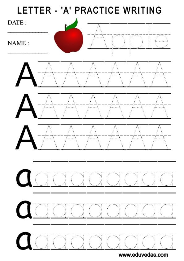 Writing the Letter a worksheet for Pre-K learners 8 Preschool lowercase letter a handwriting practice worksheet number eight