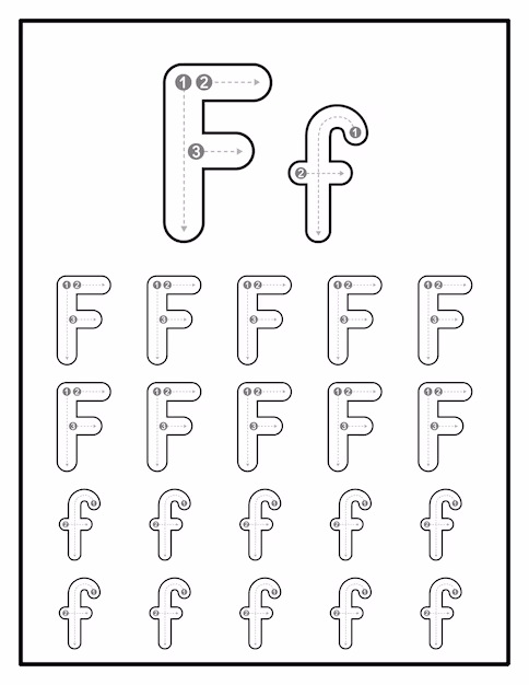 Lowercase letter f and t tracing activity sheet for beginning writers in pre-K Child tracing lowercase letters f and t on a worksheet with dotted line guides for pre-kindergarten handwriting practice