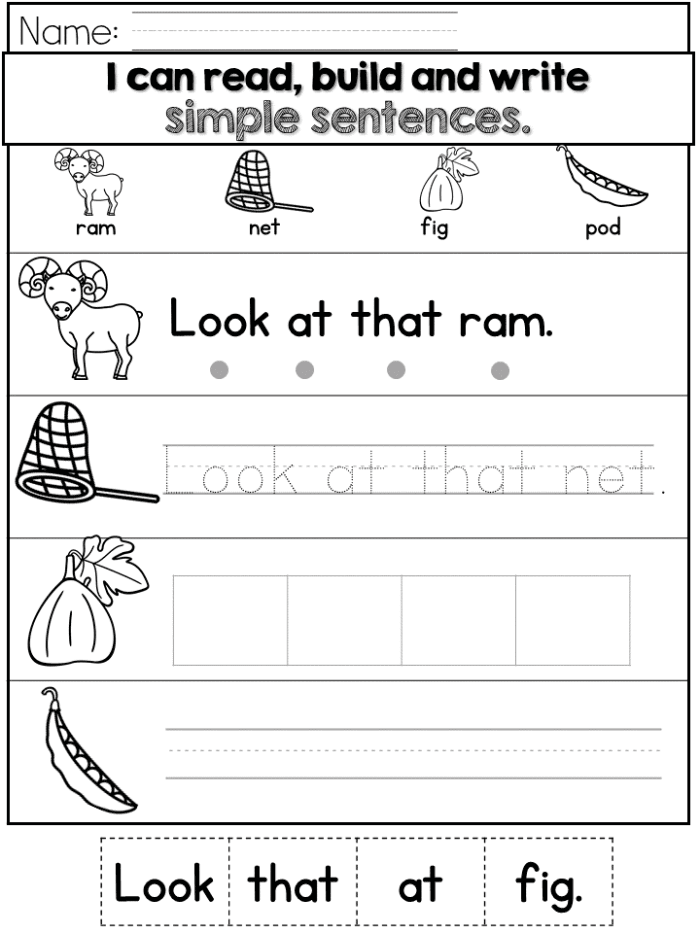 Worksheet showing preschoolers tracing sentences for handwriting practice
