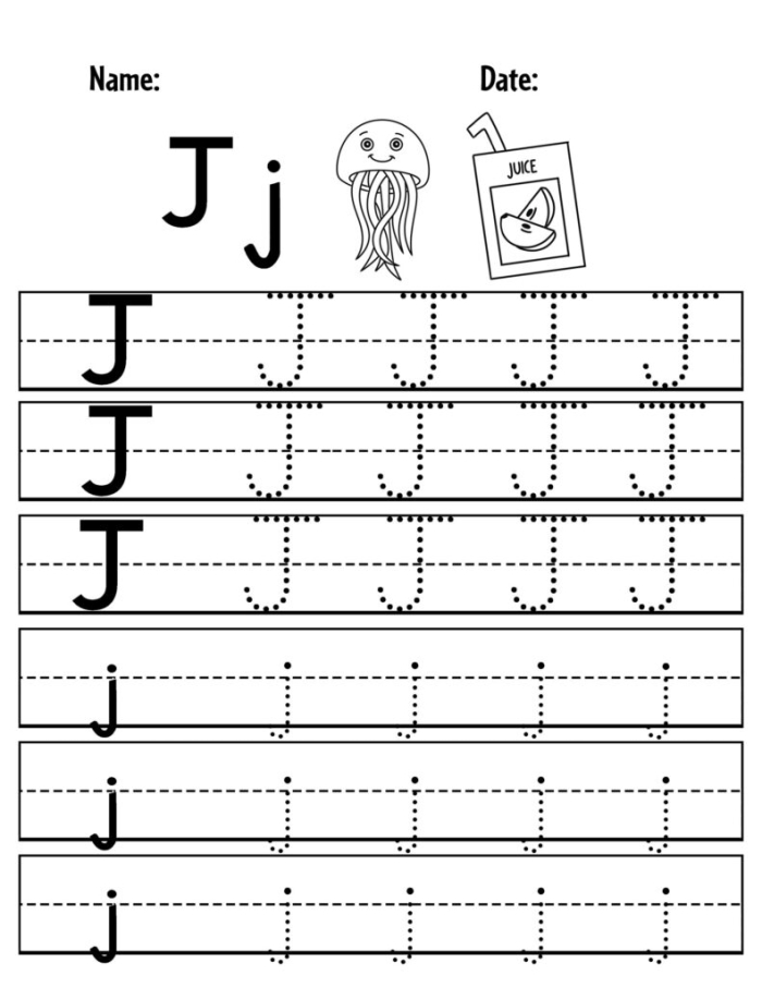 Worksheet activity for preschoolers to identify words that begin with the letter J